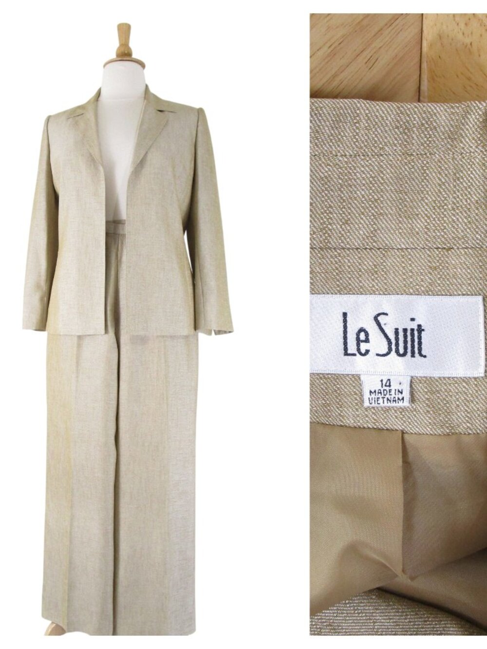 Le Suit Womens Plus Size Solid Beige Pant Suit Size 14 Formal Business Career